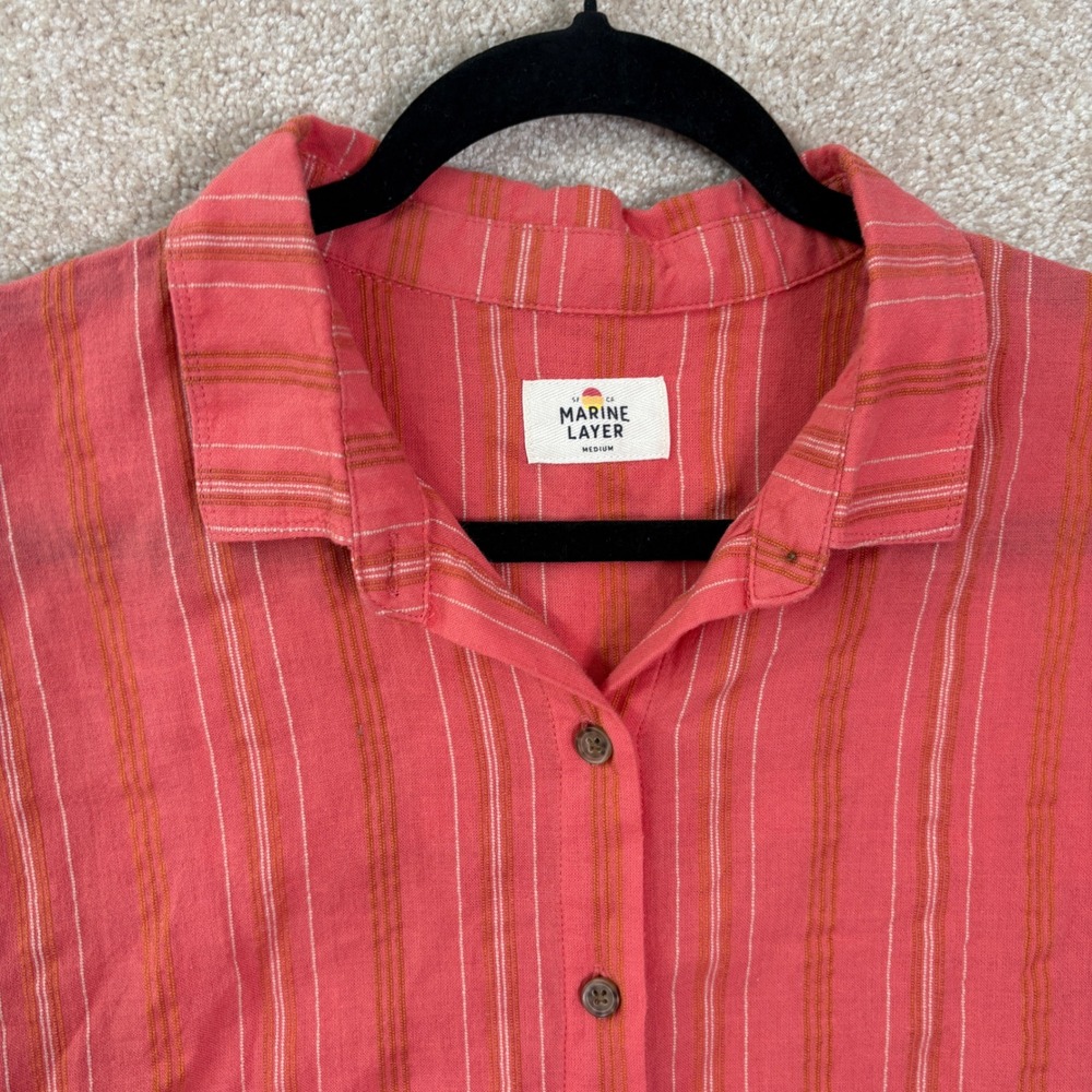MARINE LAYER Button Down Shirt Womens Medium Stripe Short Sleeve 100% Cotton - Picture 3 of 6